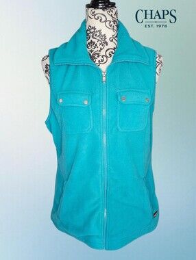 CHAPS Women's Teal Zip-Front Fleece Vest - Large
